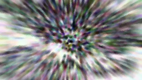 Abstraktes Bild mit bunten Streifen, die von einem dunklen Zentrum in der Mitte radial nach außen laufen.