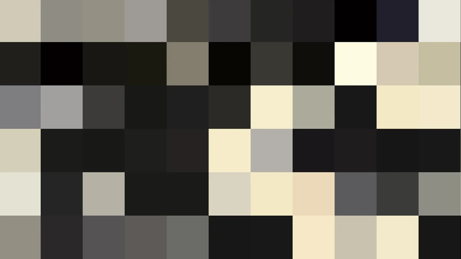 Quadratische Pixelblöcke in Beige, Grau und Schwarz, dicht nebeneinander in einem Raster angeordnet.