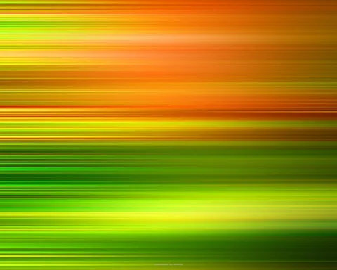 Abstrakte Komposition aus waagerechten, unscharfen Linien, oben in Orange und Rot, unten in Grün und Gelbgrün, mit weichen Übergängen.