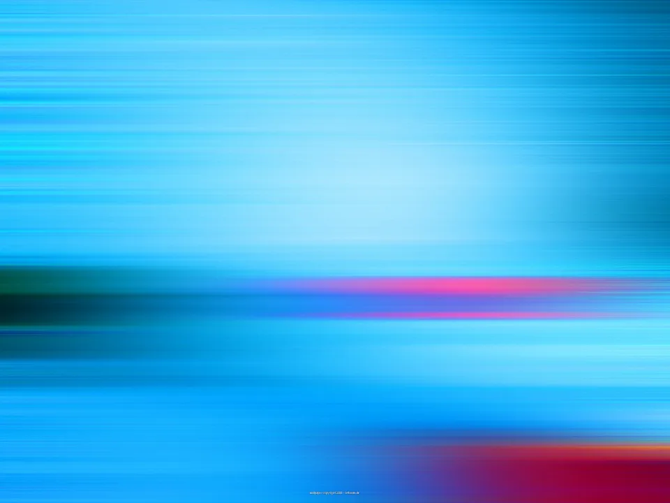 Abstrakte Komposition aus horizontalen, blau verlaufenden Streifen mit einem pinkfarbenen Band und einem roten Feld im unteren rechten Bereich.