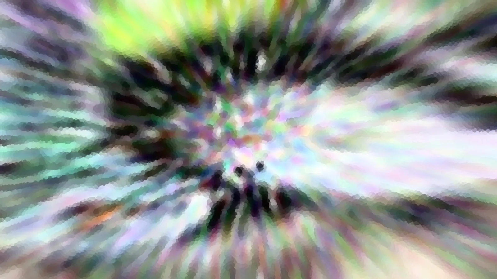 Abstrakte Komposition mit radial ausstrahlenden, pastellfarbenen Schlieren um einen dunklen Mittelpunkt.