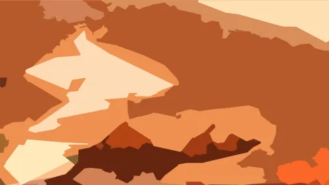 Abstraktes Muster aus flachen, warm getönten Flächen in Orange, Braun und Creme.
