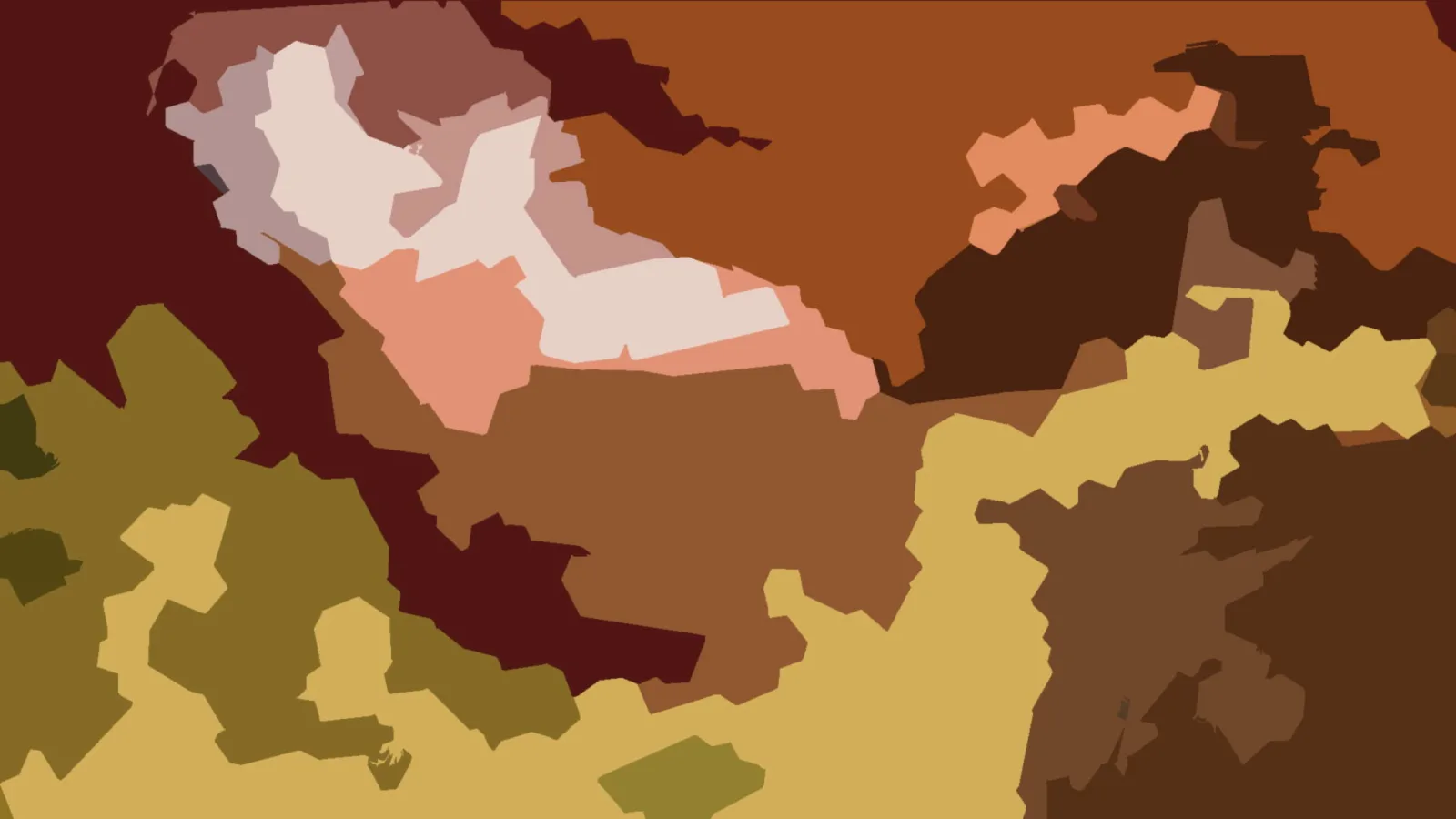 Abstrakte Komposition aus unregelmäßigen Farbflächen in Braun, Ocker, Olivgrün, Rosa und Creme.