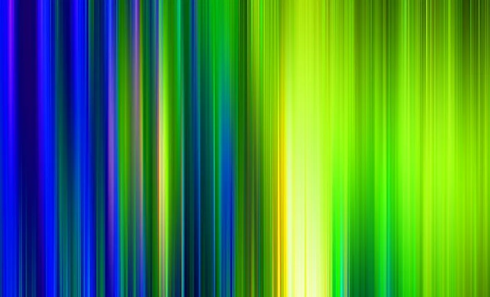 Abstrakte vertikale Streifen, links in tiefem Blau, rechts in leuchtendem Gelbgrün, mit weichen Übergängen und einem hellen Lichtband in der Bildmitte.
