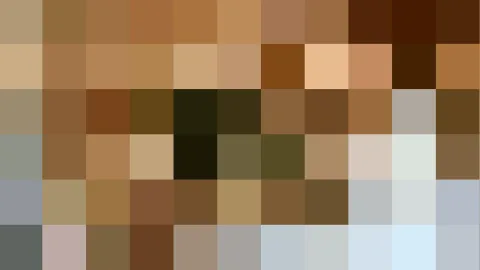 Verpixeltes Mosaik aus braunen, beigen und graublauen Feldern in zehn Spalten und sechs Reihen, ohne klar erkennbares Motiv.