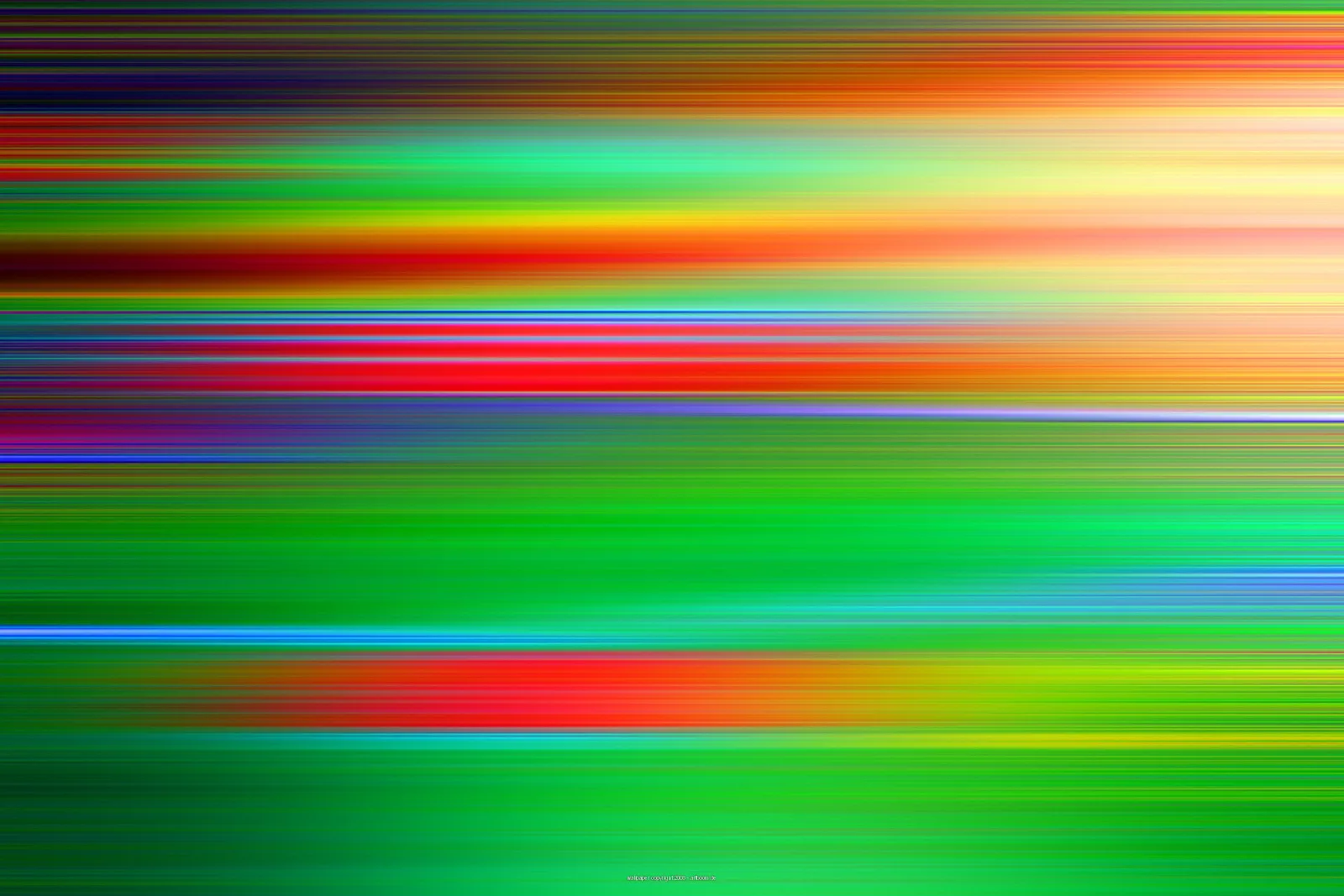 Abstraktes Bild aus horizontalen, verwischten Streifen in Grün, Rot, Orange, Gelb und Blau, die von oben nach unten übereinanderliegen.