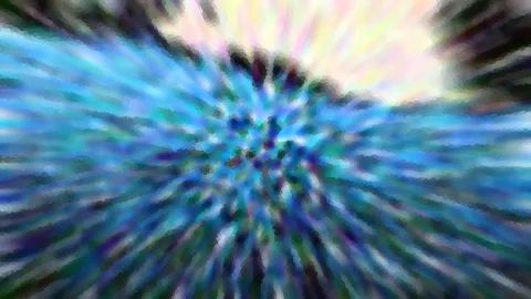 Abstrakte radiale Unschärfe mit blauen, türkisen und weißen Farbstrahlen, die von einem hellen Bereich oben in der Mitte ausgehen.