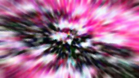 Abstrakte Komposition aus pinken, weißen und dunkelgrünen Schlieren, die radial von einer hellen Mitte nach außen laufen.