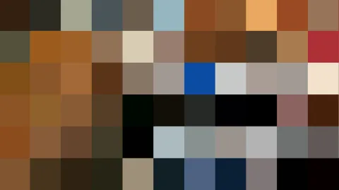 Raster aus quadratischen Farbfeldern in Braun, Schwarz, Grau und einzelnen Blautönen.