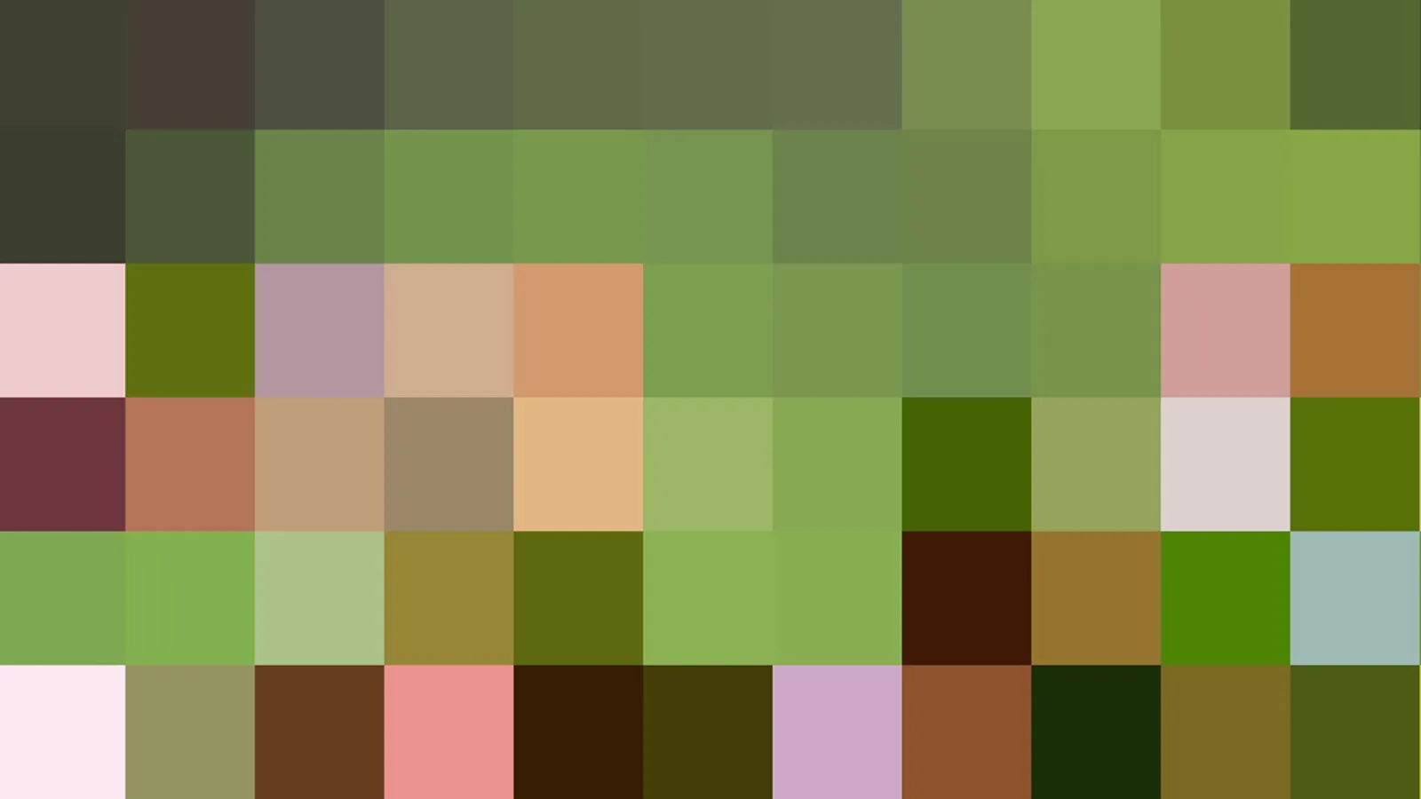 Mosaik aus quadratischen Farbfeldern in Grün, Braun, Rosa, Beige und Dunkelgrau