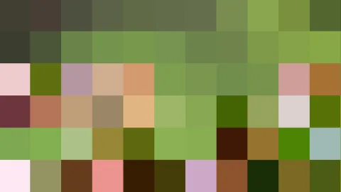 Mosaik aus quadratischen Farbfeldern in Grün, Braun, Rosa, Beige und Dunkelgrau