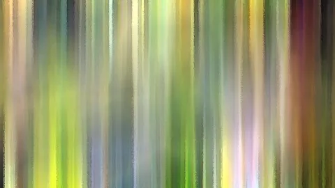 Abstraktes Bild aus senkrechten, verwischten Streifen in Grün, Gelb, Grau und Violett.