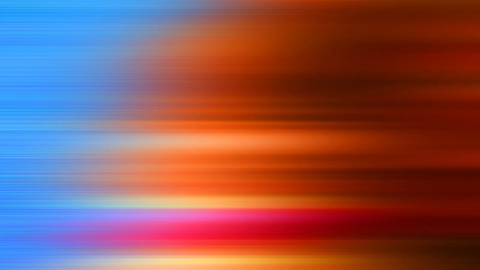 Abstrakte horizontale Streifen: links Blau, rechts zu Orange und Rotbraun verlaufend, unten ein leuchtend roter Streifen.