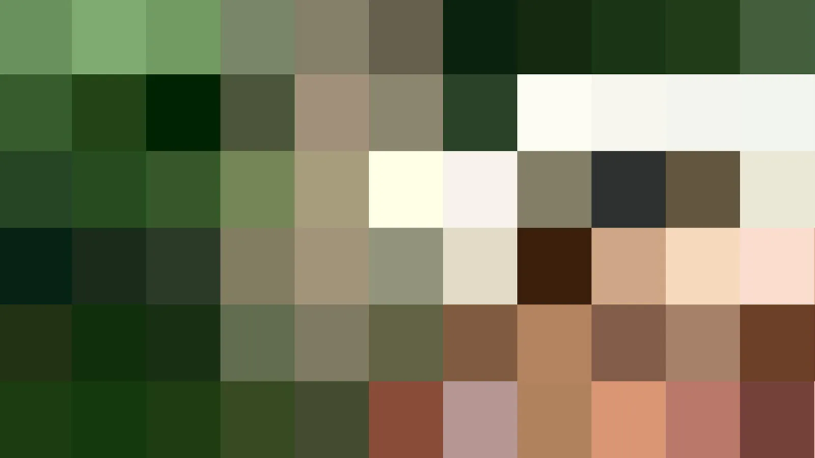 Abstraktes Raster aus farbigen Quadraten in Grün-, Braun-, Beige- und Rosttönen mit hellen Flächen oben rechts.