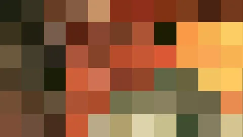 Ein Raster aus farbigen Quadraten in Ocker, Rostrot, Braun, Oliv und Gelb, ohne erkennbares Motiv.