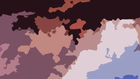 Abstrakte Komposition aus organischen Farbflächen in Mauve, Rosé, Weiß und Blau vor fast schwarzem Grund