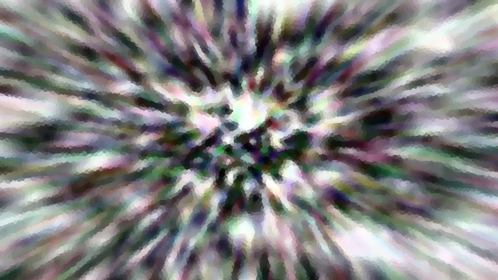 Abstraktes Bild mit farbigen, pixeligen Streifen, die von einem hellen Zentrum radial nach außen laufen.