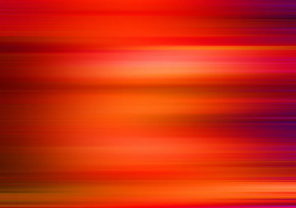 Abstrakte Komposition aus horizontalen, verschwommenen Streifen in Rot, Orange und Violett, die von links nach rechts ineinanderfließen.