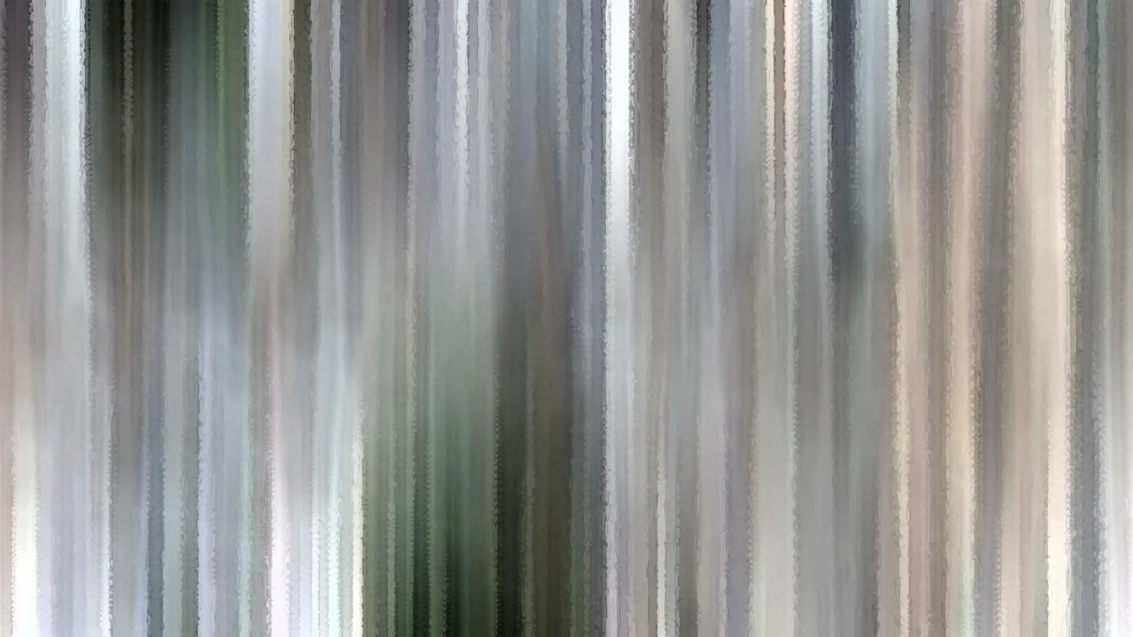 Abstraktes Bild aus senkrechten, grauen, grünen und beigen Streifen mit unscharfen Übergängen und körnig gemalt wirkenden Kanten.