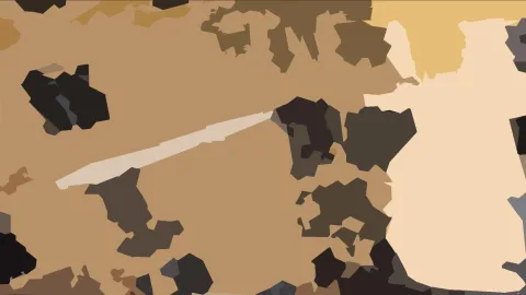 Abstrakte Komposition aus braunen, beigen und schwarzen Flächen mit einem hellen Diagonalstreifen von links unten nach rechts oben.