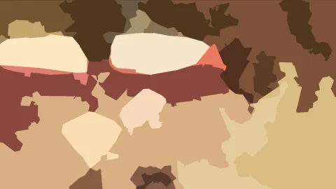 Abstraktes Muster aus flachen, unregelmäßigen Formen in Braun-, Beige- und Rottönen.