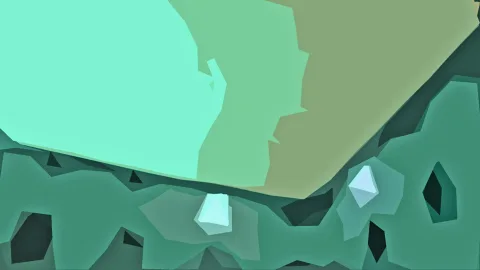 Abstrakte Low-Poly-Fläche in Mint, Salbei und Petrol mit hellen kristallartigen Formen am unteren Rand.
