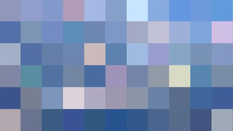 Abstraktes Mosaik aus blauen, violetten und grauen Quadraten in einem Raster aus sechs Zeilen und zehn Spalten.