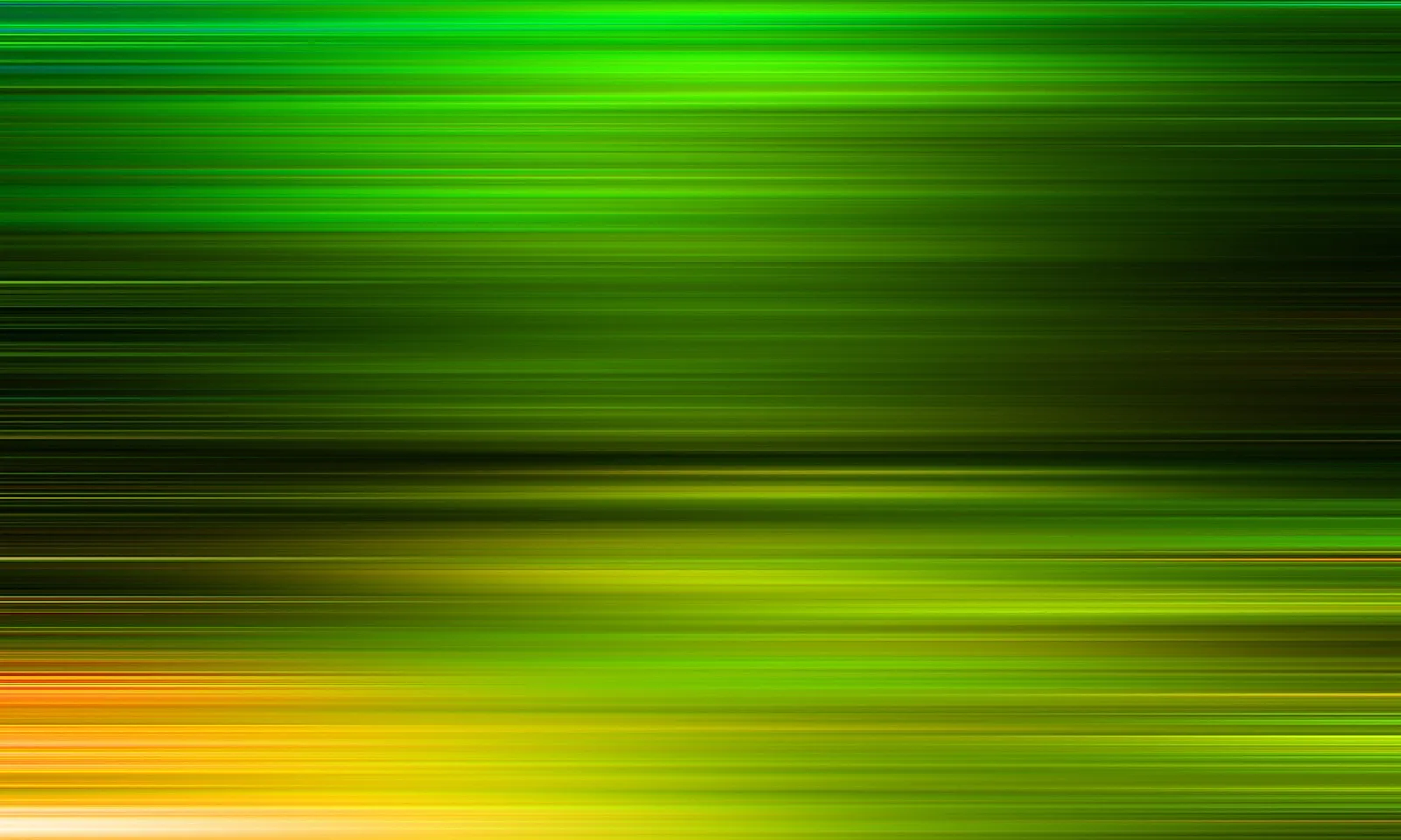 Abstrakte Bewegungsunschärfe aus horizontalen Linien in Grün, Gelb und Orange, nach unten heller werdend.