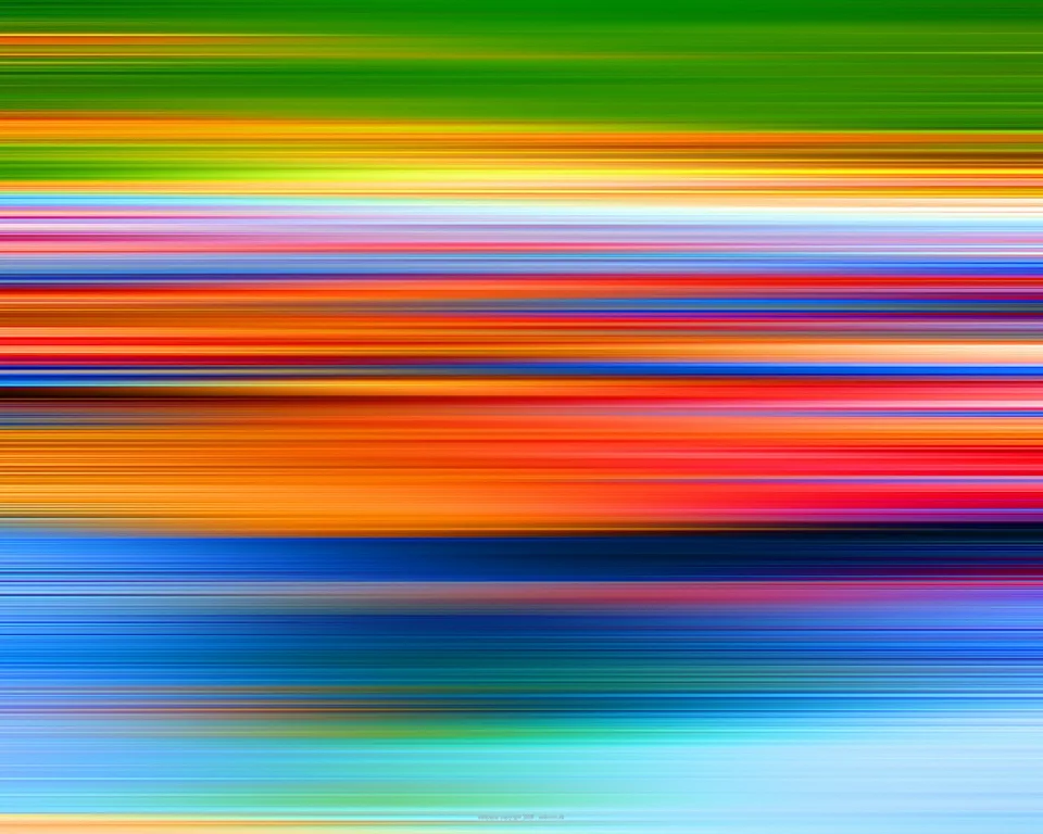 Horizontale, verwischte Farbstreifen in Grün, Orange, Rot, Gelb, Pink und Blau, von oben nach unten angeordnet.