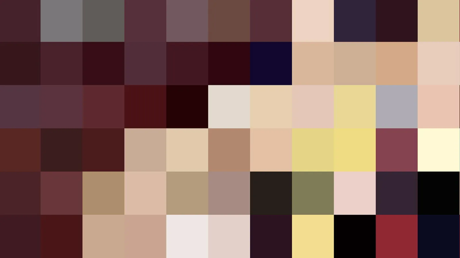 Raster aus quadratischen Farbfeldern in dunklem Rot, Beige, Gelb, Grau und Schwarz