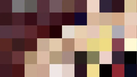 Raster aus quadratischen Farbfeldern in dunklem Rot, Beige, Gelb, Grau und Schwarz