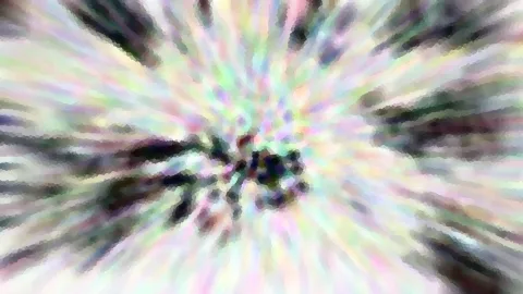 Abstraktes Bild mit radialer Bewegungsunschärfe in Pastellfarben, im Zentrum ein dunkler, unscharfer Knoten aus Formen.
