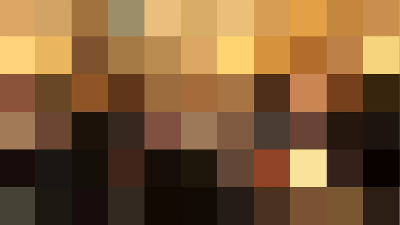 Pixelmosaik aus Ocker-, Braun- und Schwarztönen, in einem Raster aus quadratischen Farbfeldern angeordnet.