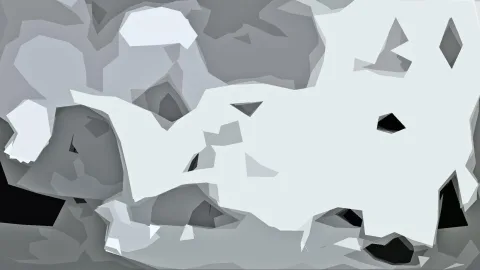 Abstrakte Komposition aus grauen und weißen polygonalen Flächen mit einzelnen schwarzen Akzenten.