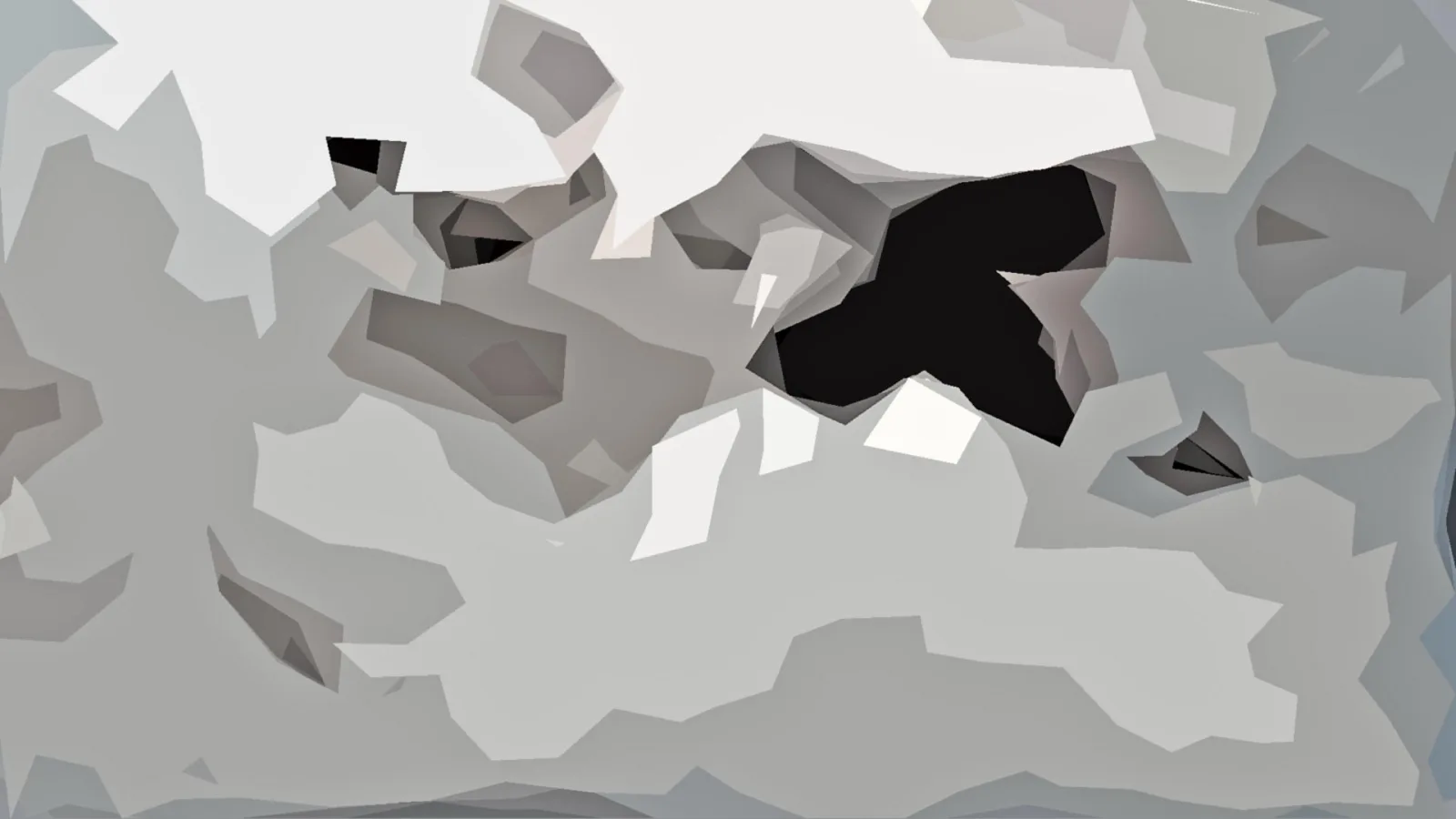 Graue, facettierte Polygonfläche mit einer großen schwarzen Aussparung oben rechts.