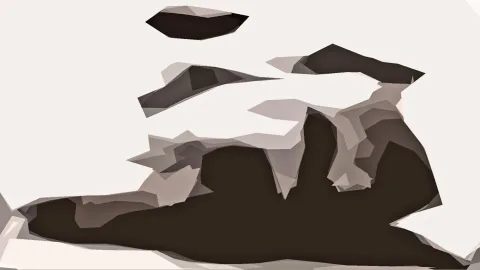 Abstrakte Komposition aus braunen und grauen Flächen auf cremefarbenem Hintergrund.