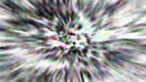 Abstrakte Komposition aus radial von der Mitte nach außen laufenden Farbschlieren in Pastelltönen mit Pixelmosaik