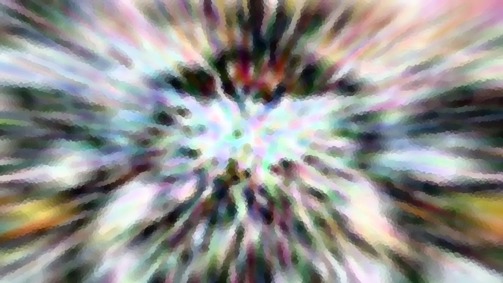 Abstrakte Komposition aus bunten, verwischten Farbstreifen, die von einem hellen Zentrum in der Mitte nach außen strahlen.