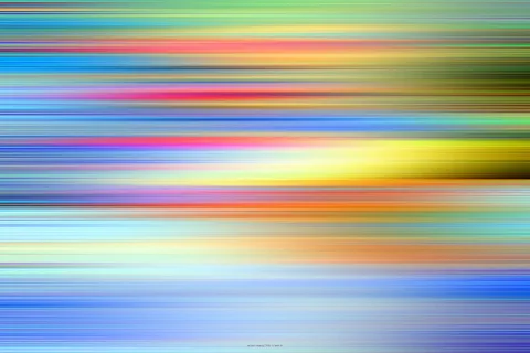 Abstrakte horizontale Streifen in Gelb, Blau, Pink, Orange und Grün, die wie verwischte Lichtbahnen ineinanderlaufen.