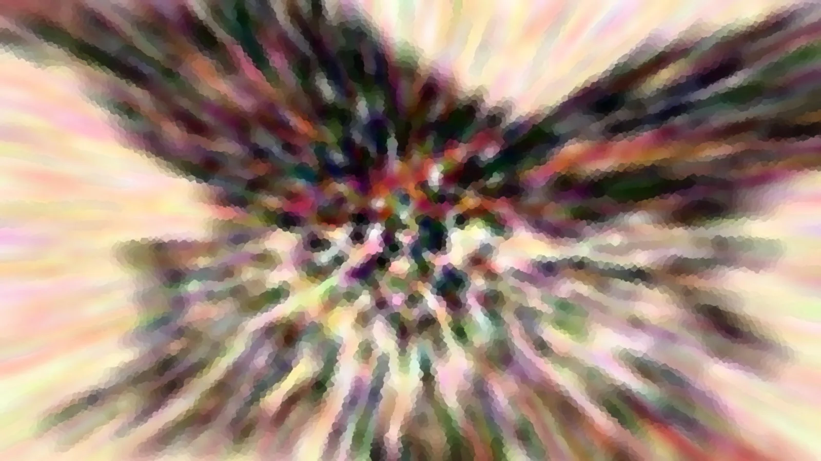 Abstraktes Bild mit bunten, radial verlaufenden Farbstreifen um einen dunklen Mittelpunkt.