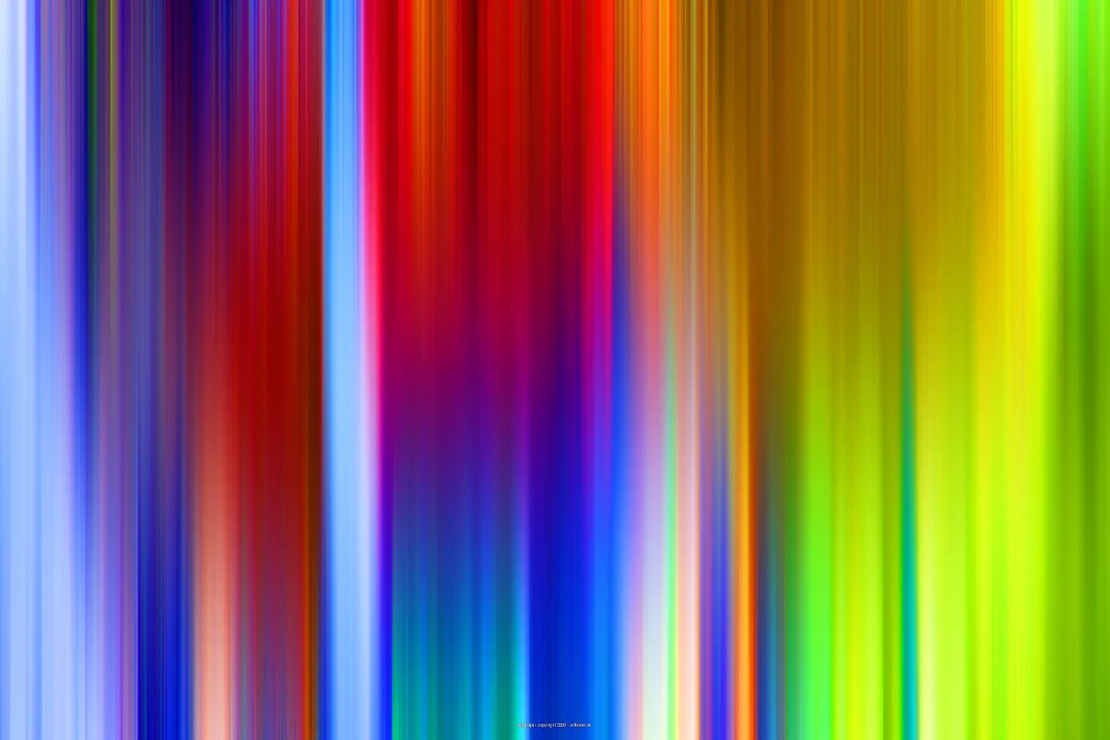 Abstrakte Komposition aus vertikalen, verwischten Streifen in Blau, Rot, Gelb, Orange und Grün, die von links nach rechts ineinanderlaufen.