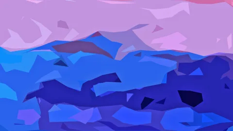 Abstrakte Komposition aus kantigen Flächen: oben helles Rosa-Violett, darunter helle und dunkle Blautöne in unregelmäßigen Formen.