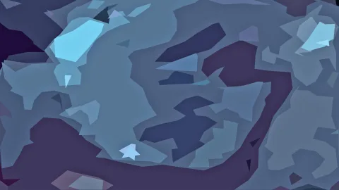 Abstraktes Bild aus unregelmäßigen, kantigen Flächen in Blau-, Grau- und Violetttönen, mit hellen türkisfarbenen Akzenten.