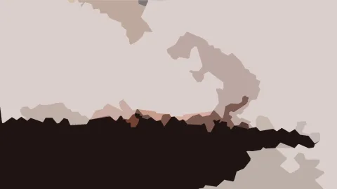 Abstrakte Komposition aus beigen, braunen und schwarzen Flächen auf hellem Grund