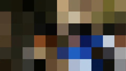 Rasterbild aus rund sechs mal zehn Farbfeldern in Braun, Oliv, Schwarz, Blau, Beige und Grau, ohne erkennbare Figuren.