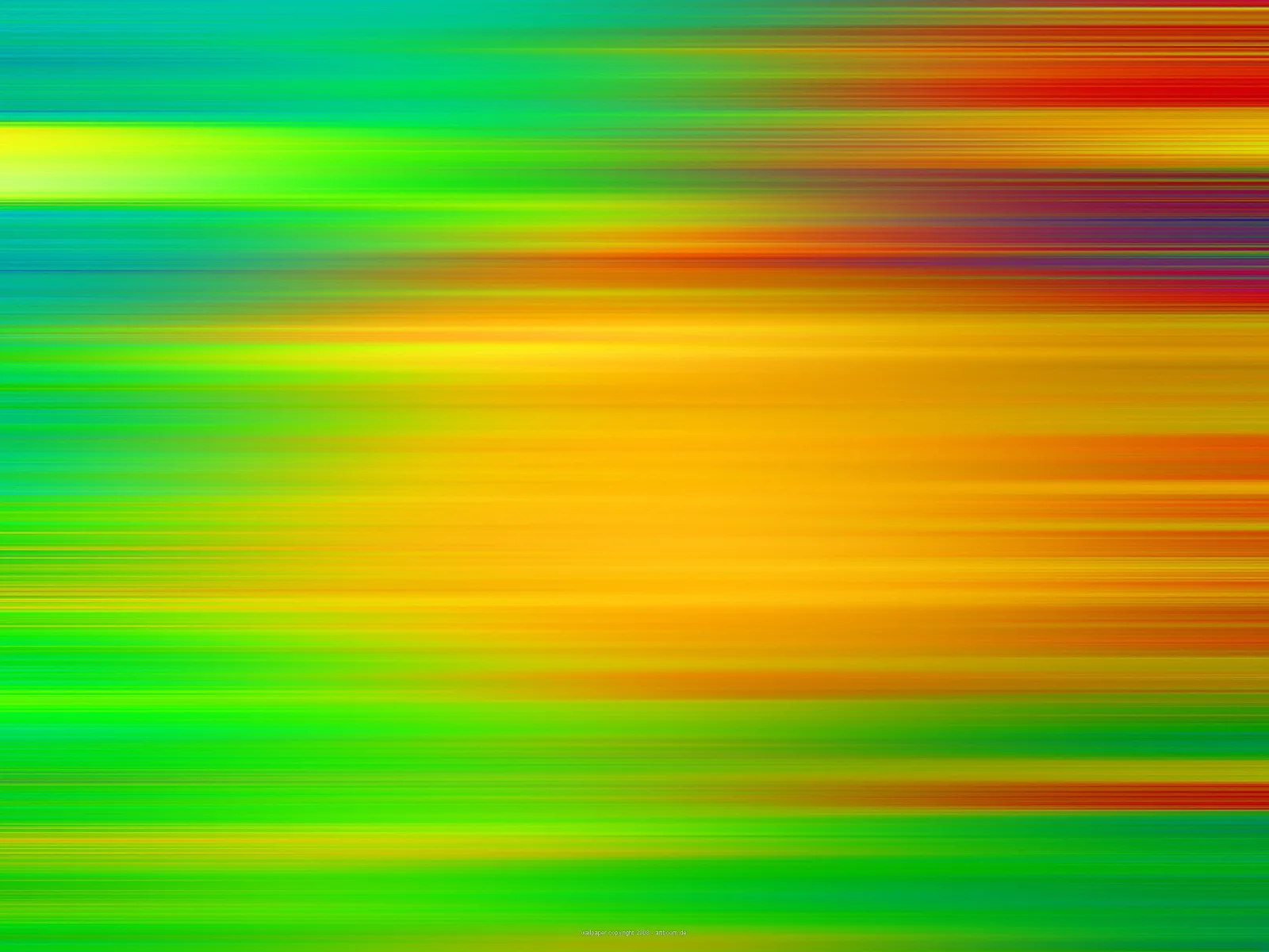 Abstraktes Bild aus horizontalen, verwischten Streifen in Grün, Gelb, Orange, Rot und Türkis.