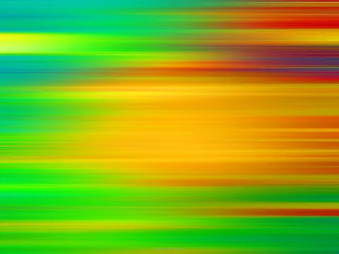 Abstraktes Bild aus horizontalen, verwischten Streifen in Grün, Gelb, Orange, Rot und Türkis.