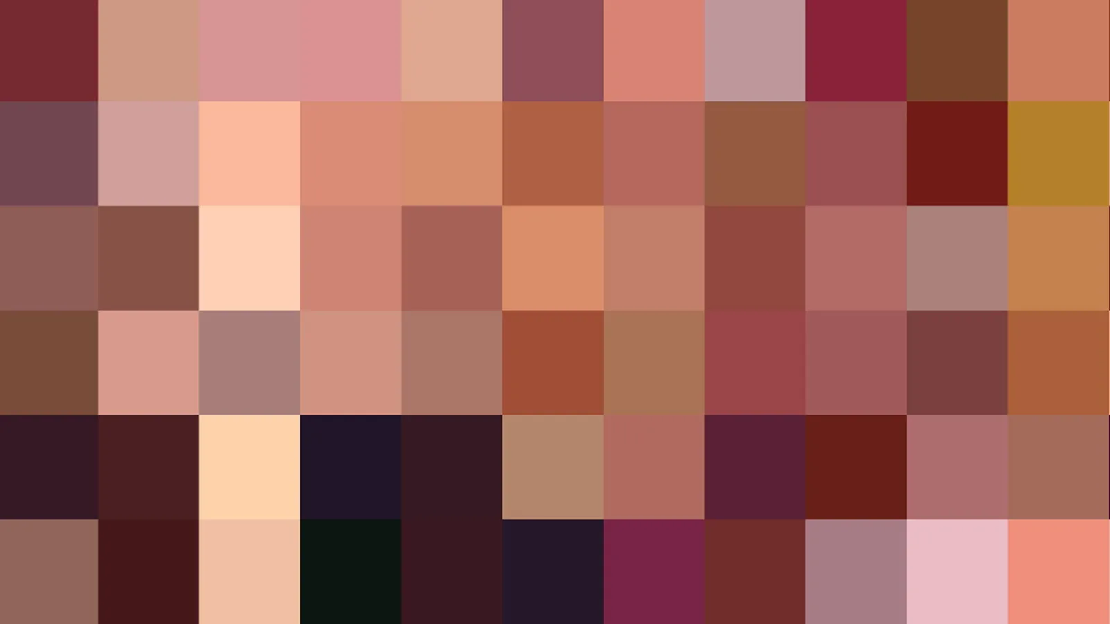 Abstraktes Mosaik aus quadratischen Farbfeldern in Rosa, Braun, Rot und Beige.