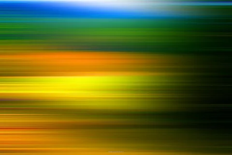 Horizontal verwischte Streifen in Blau, Grün, Orange und Gelb, nach rechts in dunkles Grün übergehend.