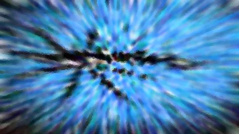 Abstraktes Bild mit blauen und türkisfarbenen Strahlen, die von der Mitte nach außen laufen, dazwischen dunkle, verzweigte Formen